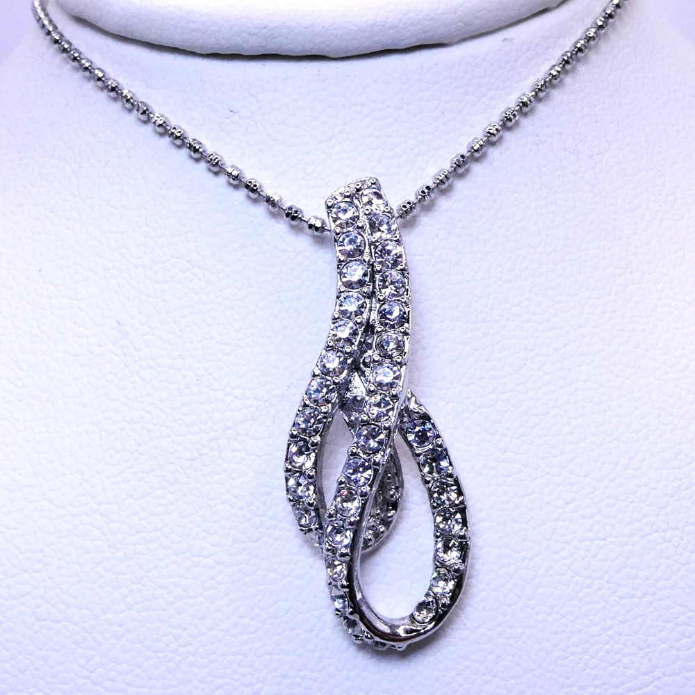 Silver Toned Rhodium Plated Zirconia Drop Pendant 18" Womens Necklace